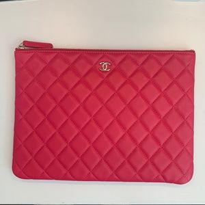 Chanel lambskin large and medium OCase clutch hot pink